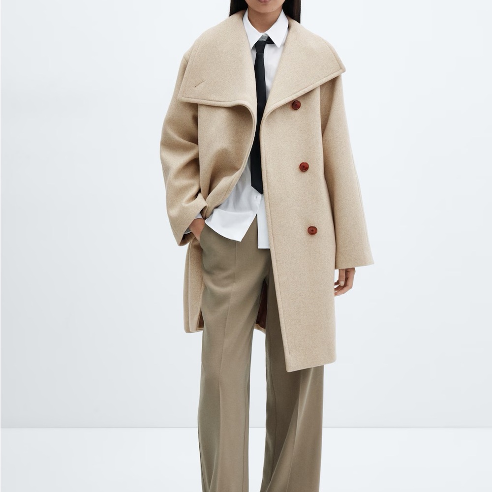 Mango MIDI MAXI LAPEL COAT IN LIGHT/PASTEL GREY